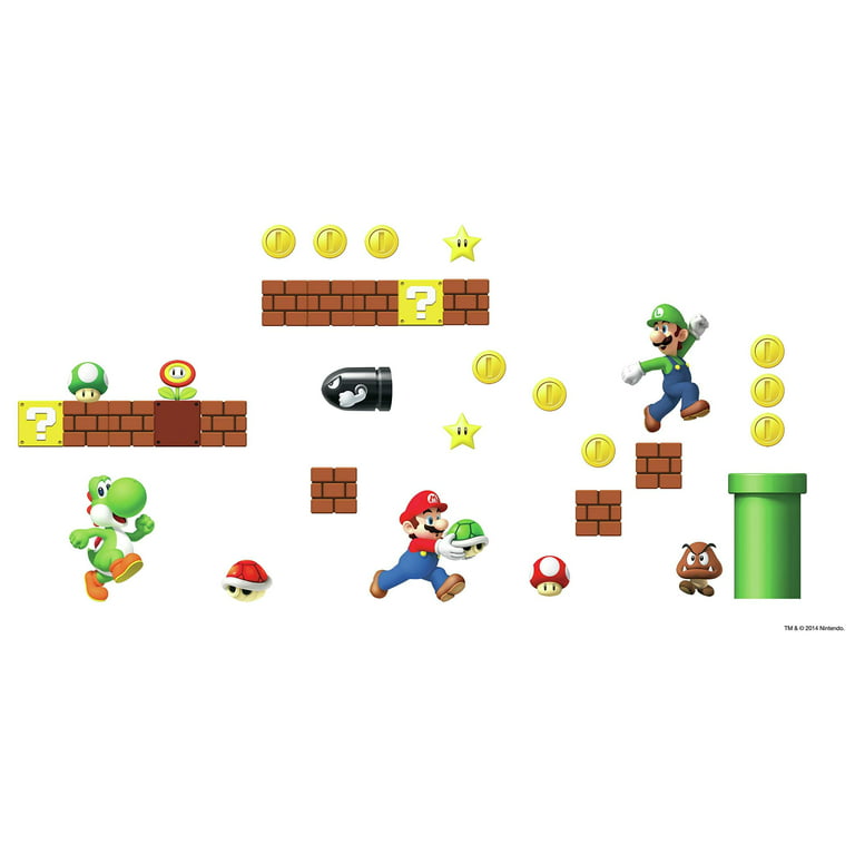 Super Mario Luigi and Mario Multicolor Giant Peel and Stick Wall Decals