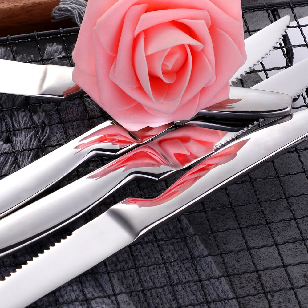Buyer Star Kitchen Steak Knives Set of 6, 8.6 Inches Heavy Duty Steak Knife Sets, Stainless Steel Non-Stick Silverware Set for Home, Restaurant, Party, Wedding, Dishwasher Safe
