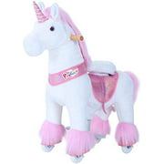 PonyCycle Official New Updated 2021 Edition Ride on Unicorn Toy Plush Walking Animal Pink Unicorn - Medium Size for (Age 4-10)
