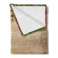 thumbnail image 2 of Christmas Soft Flannel Fleece Blanket, Pine Branches Ornaments on Wooden Planks Snow Presents Vintage Composition Print, Cozy Plush for Indoor and Outdoor Use, 50" x 60", Multicolor, by Ambesonne, 2 of 5