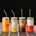 thumbnail image 3 of Homelife 1 Set 500ml Glass Cup with Straw Wooden Lid Silicone Sealing Ring High Temperature Resistant Can Shaped Drinking Glass Clear Cocktail Whiskey Tumbler Cup, 3 of 13