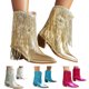 thumbnail image 4 of NECHOLOGY Botas Mujer Zapatos Botines mujer Botines de mujer a la moda nuevo patrón decoración de borlas tacón grueso puntiagudo zapatos cómodos Retro sin cordones para otoño e invierno (Red 9), 4 of 7