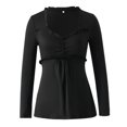 thumbnail image 2 of xiaxaixu Women Spring Autumn A-line Tops Solid Color Long Sleeve Ruffle Trim Casual T-shirt, 2 of 9