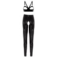 thumbnail image 3 of Conjunto de lencería Sexy de charol con aspecto mojado para mujer, sujetador con copa abierta recortada, Top corto con mallas de cintura alta sin entrepierna, pantalones ajustados, 3 of 5