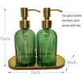 thumbnail image 2 of 2PCS Soap Dispenser Set with Stainless Steel Tray, Thickened High-Gloss Green Glass Bottle and Gold Stainless Steel Pump for Bathroom Kitchenblue soap Dispenser and Gift., 2 of 5