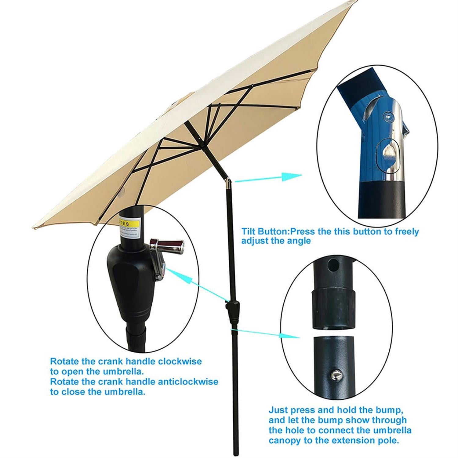 Demi Bonn 6 x 9ft Patio Umbrella Outdoor Waterproof Umbrella with Crank and Push Button Tilt without flap for Garden Backyard Pool Market, Beige