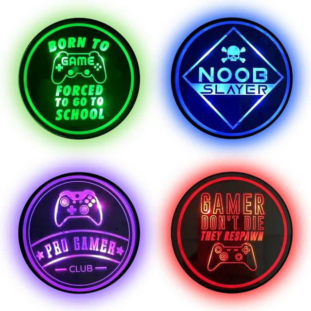 Gaming Coasters by Dreamcontroller USB Rechargeable LED Coaster for Gamer Room Decor. Light up Coasters for Gaming Desk Decor, Nerd Decorations, Nerdy Man Cave Decor 3.5" Anime Coasters for Gamer Gift