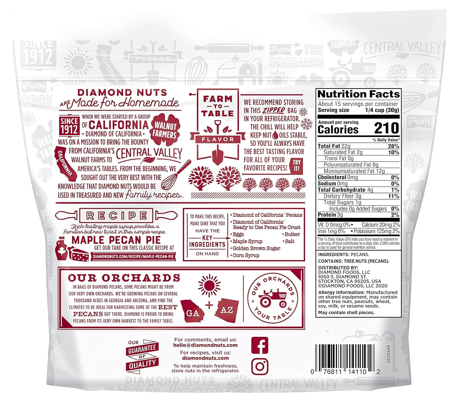 (6 pack) Diamond of California Pecan Halves 16oz