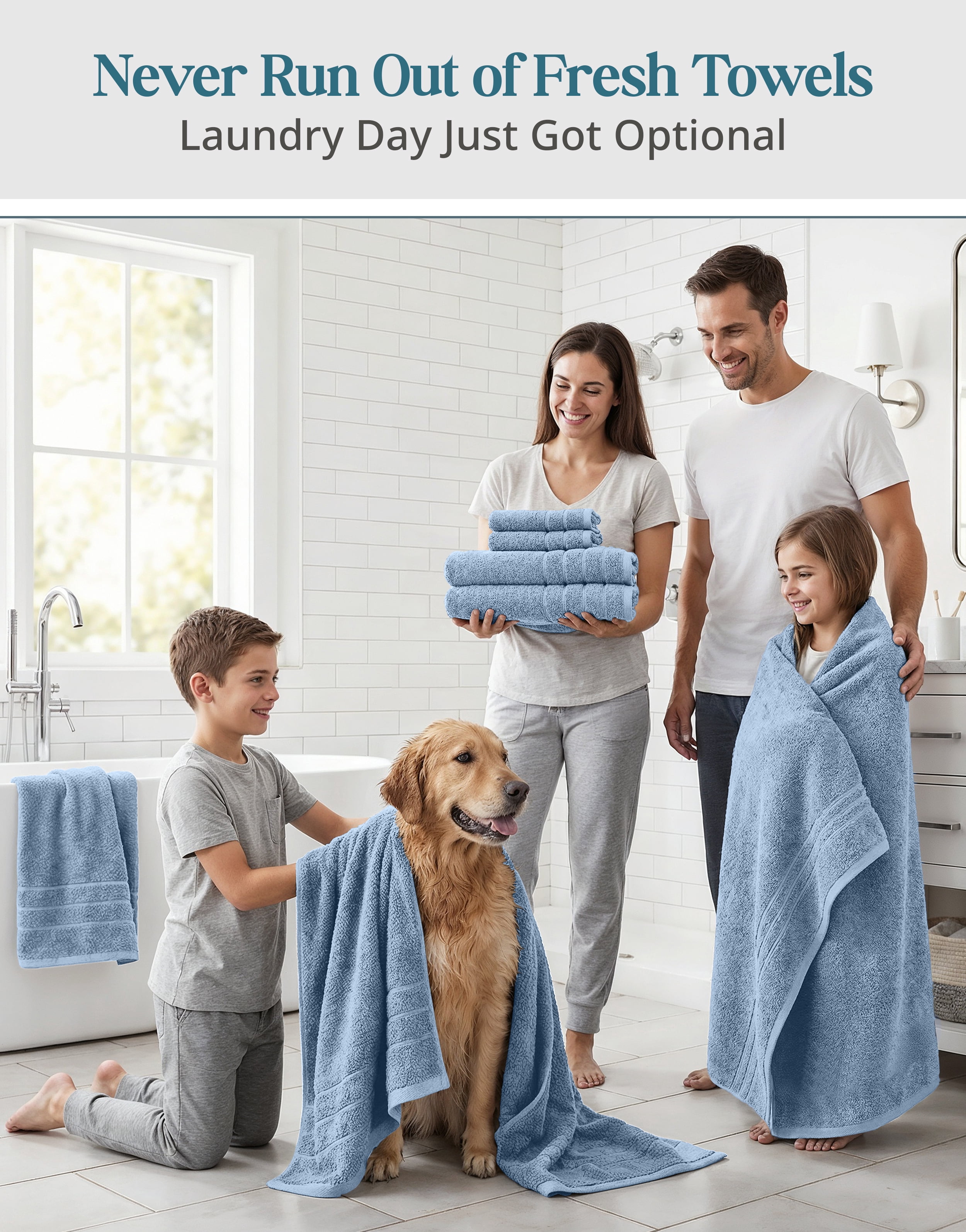 Casa Platino Bath Towel Set for Bathroom, 12 Piece Cotton Towel Set, Hand Towels & Washcloths - Soft & Durable for Everyday Use - Cerulean Blue