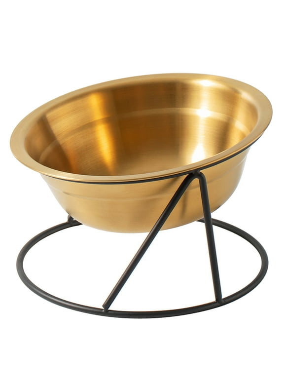1 Set of Stainless steel Pet Eating Bowl High-foot Cat Feeding Bowl (Golden)