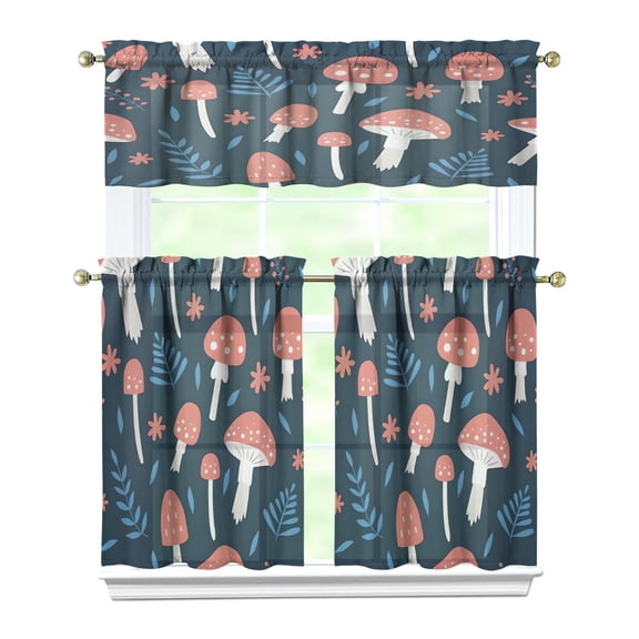 Mushroom (5) Kitchen Curtain Valance 3 Piece Home Curtains and Valance Set Curtain Sink Window Decor Window Treatment Tier 27.5x36 Length