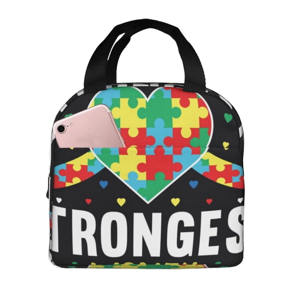 Balery I Love With Autism Bolsa de Almuerzo Aislada – Caja de Almuerzo con Papel de Aluminio Grueso, Mantiene la Comida Fresca por 4 Horas