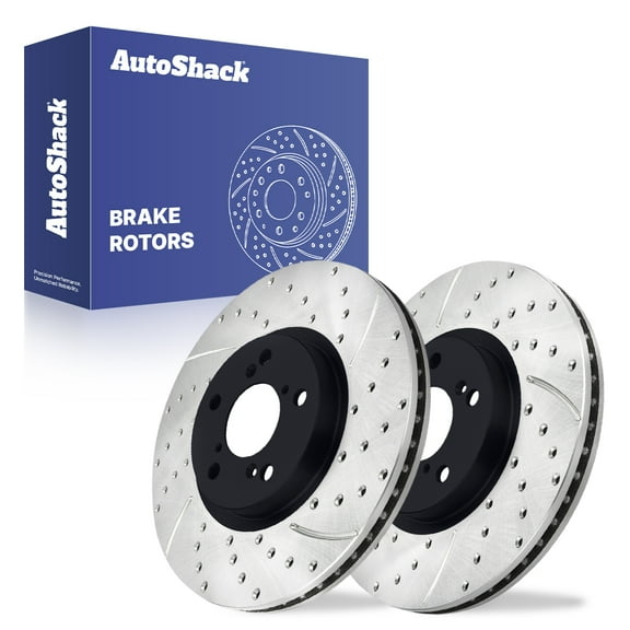 AutoShack 12.98" (329.8 mm) Front Vented Drilled & Slotted Brake Rotors E-Coated | Replacement for 2009-2015 Honda Pilot 2007-2013 Acura MDX 2014-2020 Acura RLX | 2-PC Set | ShadowGuard