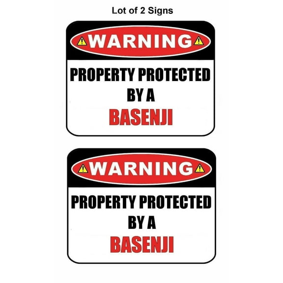 2-Count Warning Property Protected by a Basenji 9 inch x 11.5 inch Laminated Dog Sign