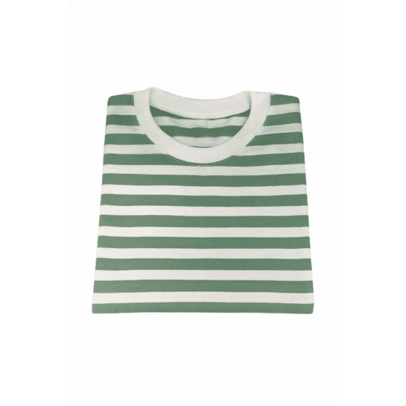 Children's Cotton T-Shirt, Striped T-Shirt, Camo Green and White - 3T