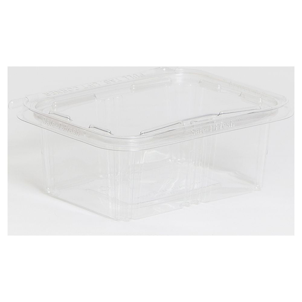 Inline Plastics Safe-T-Chef 35 oz. Tamper-Resistant, Tamper-Evident Vented  Rectangular Hinged Container with