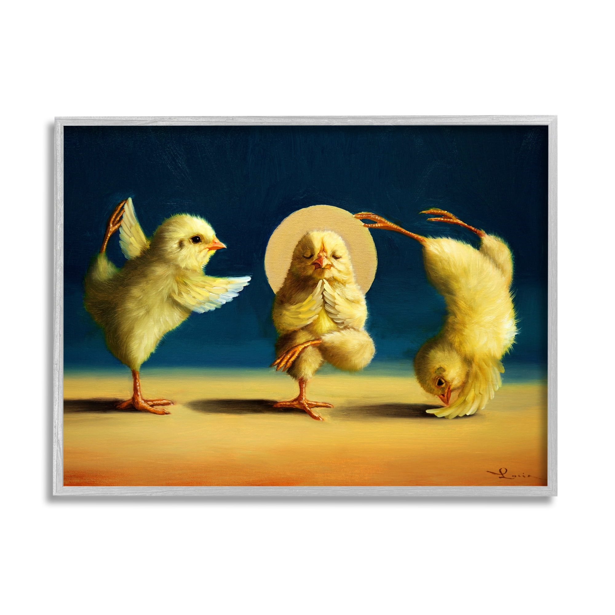Stupell Industries Three Yellow Chicks Sunset Yoga Stretching Meditating Framed Wall Art, 30 x 24, Design by Lucia Heffernan