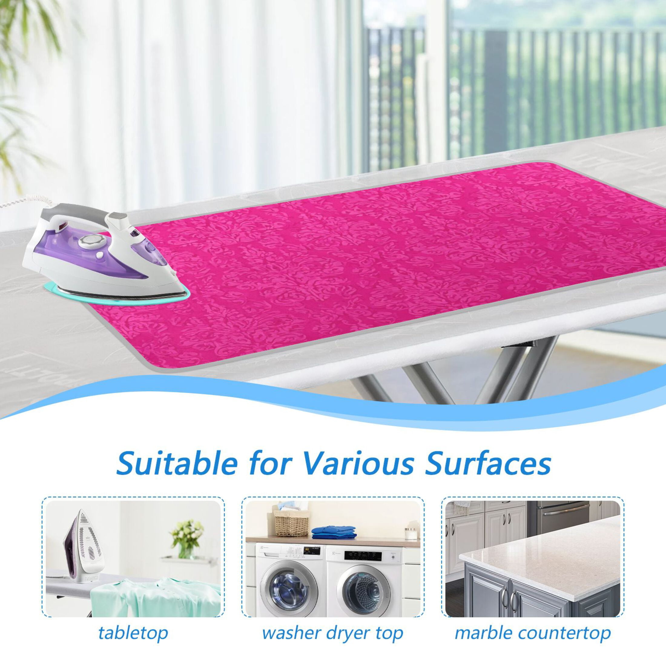 Hot Pink Flower Patterns Ironing Mat Blanket Portable Travel Ironing Pad Heat Resistant Pad 47.2" x 27.6”