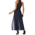 thumbnail image 3 of INSPIRAR CHIC Mono Elegante de Mujer con Cuello Halter Sin Mangas Mono Formal de Pierna Ancha XS Azul Oscuro, 3 of 6