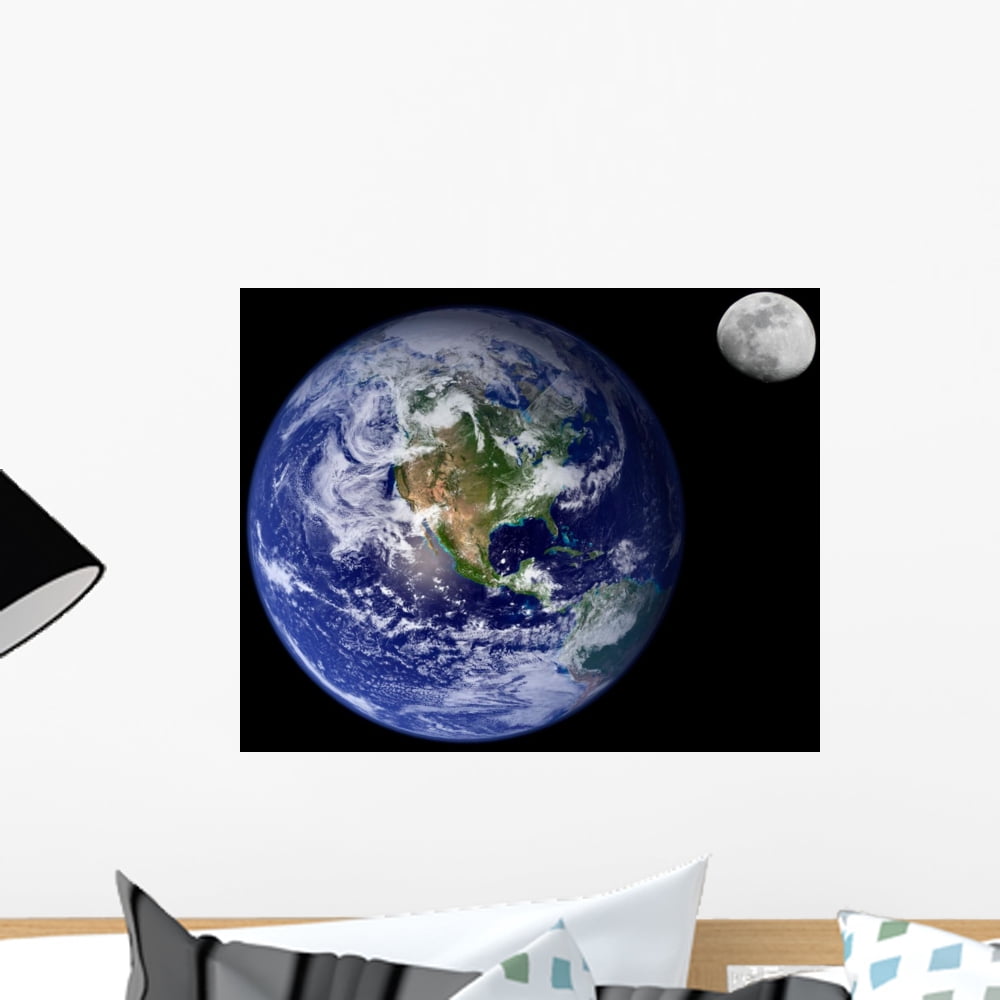 Earth and Moon Wall Mural by Wallmonkeys Peel and Stick Graphic (18 in ...