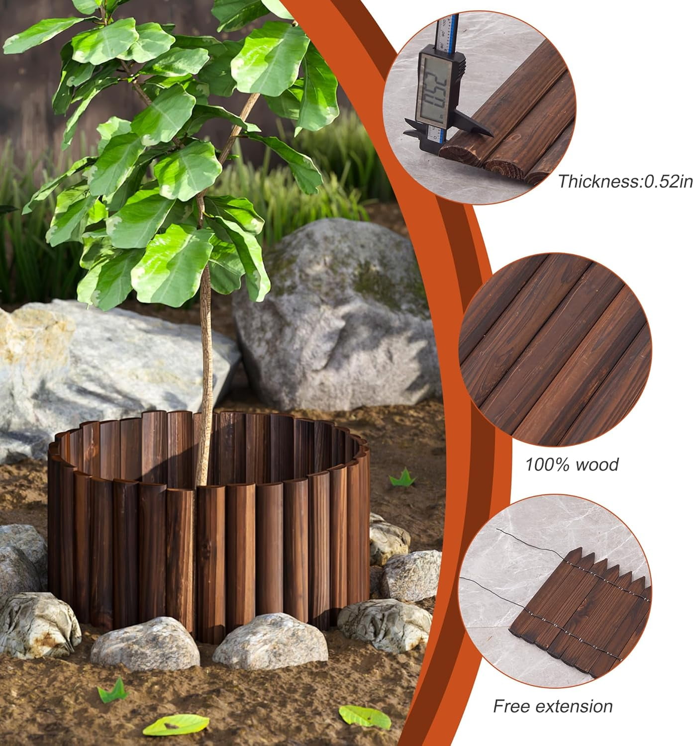 Decorative Wood Garden Edging Border Fence for Yard, , Path, Flower Bed, 11.8" H,2pcs