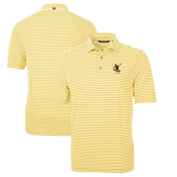 Men's Cutter & Buck Gold Pittsburgh Steelers Throwback Logo Virtue Eco Pique Stripe Recycled Polo