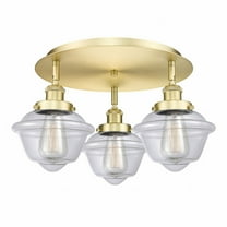 916-3C-SG-G532-Innovations Lighting-Oxford - 3 Light Flush Mount In Art Deco Style-8 Inches Tall and 18.25 Inches Wide-Satin Gold Finish-Clear Glass