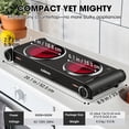 thumbnail image 6 of CUSIMAX 1800W Double Burner Electric Infrared Hot Plate, Walmart Exclusive,Portable Cooktop with Adjustable Temperature Control, Concealed Handle, Stainless Steel Surface Compatible with All Cookware, 6 of 7
