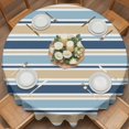 thumbnail image 2 of Minimalist Stripes Round Tablecloth 60 inches Sea Blue Khaki Horizontal Stripe Modern Waterproof Oil-Proof Table Cloth Round Table Cover for Holiday Party Picnic Dinner Decor Indoor and Outdoor Use, 2 of 9