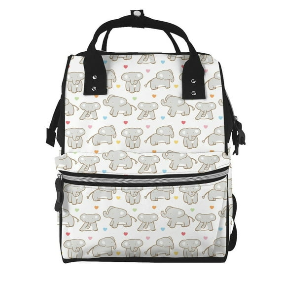 Fuzoiu Cartoon Elephant and Heart Print Diaper Bag Backpack,Baby Essentials Travel Tote,Multi function Waterproof Diaper Bag, Travel Essentials Baby Bag - Unisex
