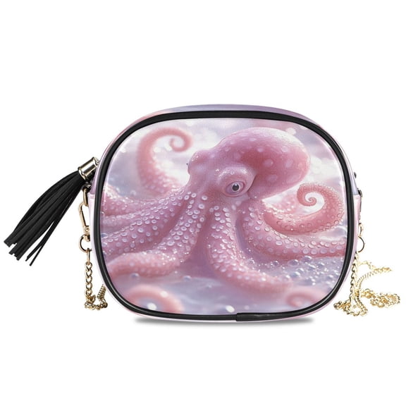 Womens Casual Chain Shoulder Bag Simple style Pink Octopuses Pattern Crossbody Bag