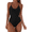 Black, variant on Women's Halter One Piece Swimsuit Lace Up Strappy Monokini Swimwear Low Back Slimming Bathing Suits