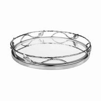 Classic Touch Round Mirror Tray With Nickel Leaf Design - 11.25"D X 2"H