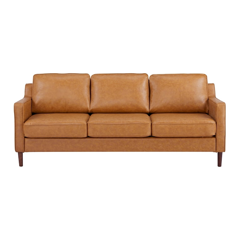 A&D Home Sedona Camel Faux Leather Modern Sofa, Upholstered