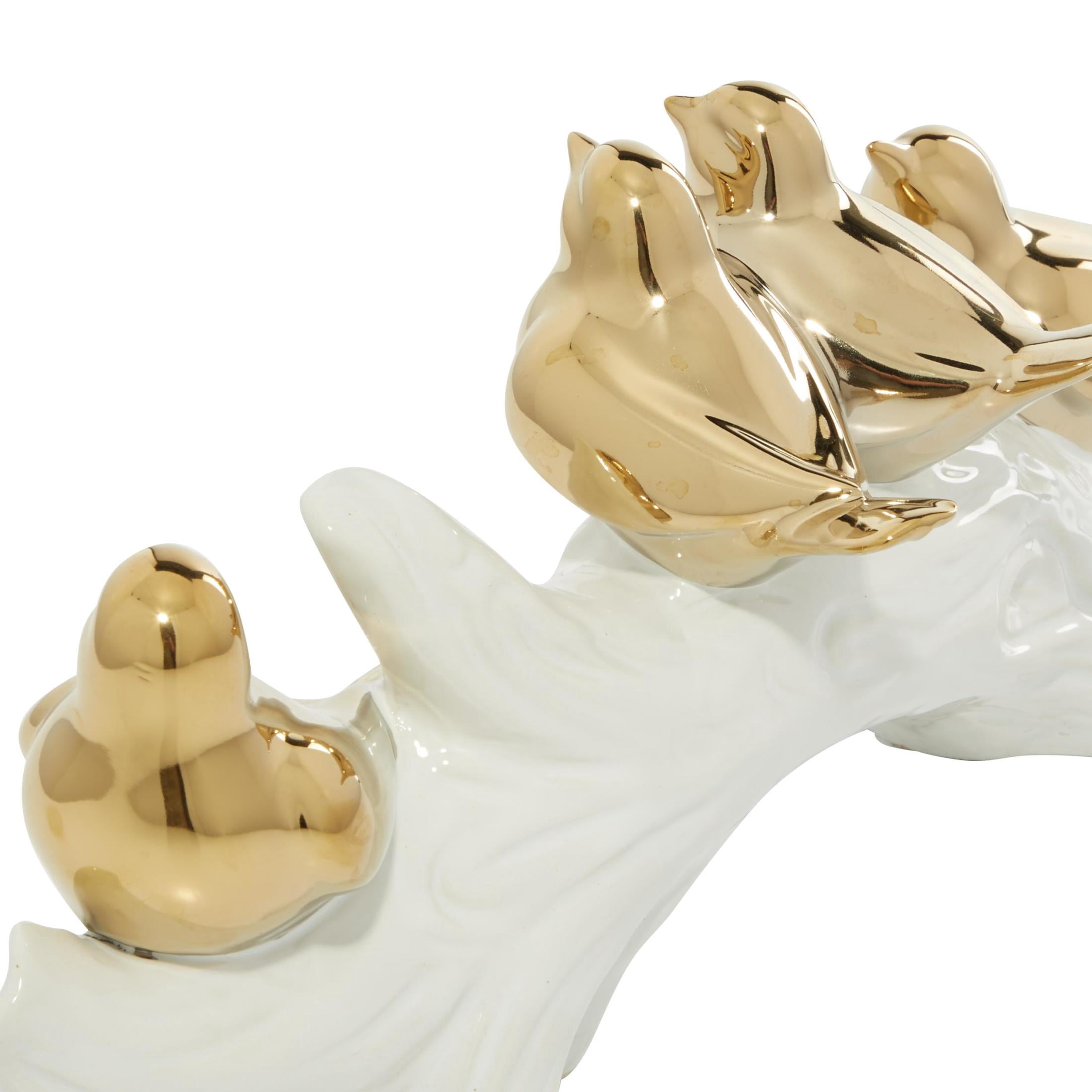 14" x 6" Gold Porcelain Ceramic Bird Sculpture, by DecMode