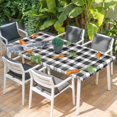 thumbnail image 2 of Grey Bunny Easter Table Cloths for 4 Foot Rectangle Tables, Rabbits Spring Botanical Black White Plaid Patio Waterproof Elastic Fitted Tablecloths, Washable Rectangular Table Cover for Camping, 2 of 8