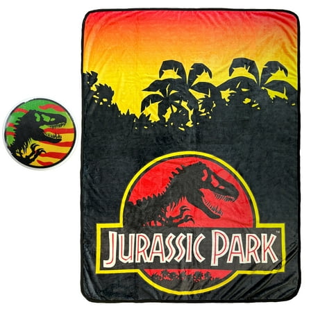 Jurassic Park Blanket With Matching Button T. Rex Sunset Throw 45" X 60"