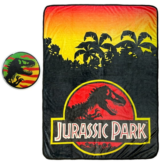 Jurassic Park Blanket With Matching Button T. Rex Sunset Throw 45" X 60"