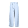 thumbnail image 5 of Linen Pants Women Elastic Waist Straight Leg Petite Beach Striped Pant Summer Casual Lounge Trousers Blue S, 5 of 6