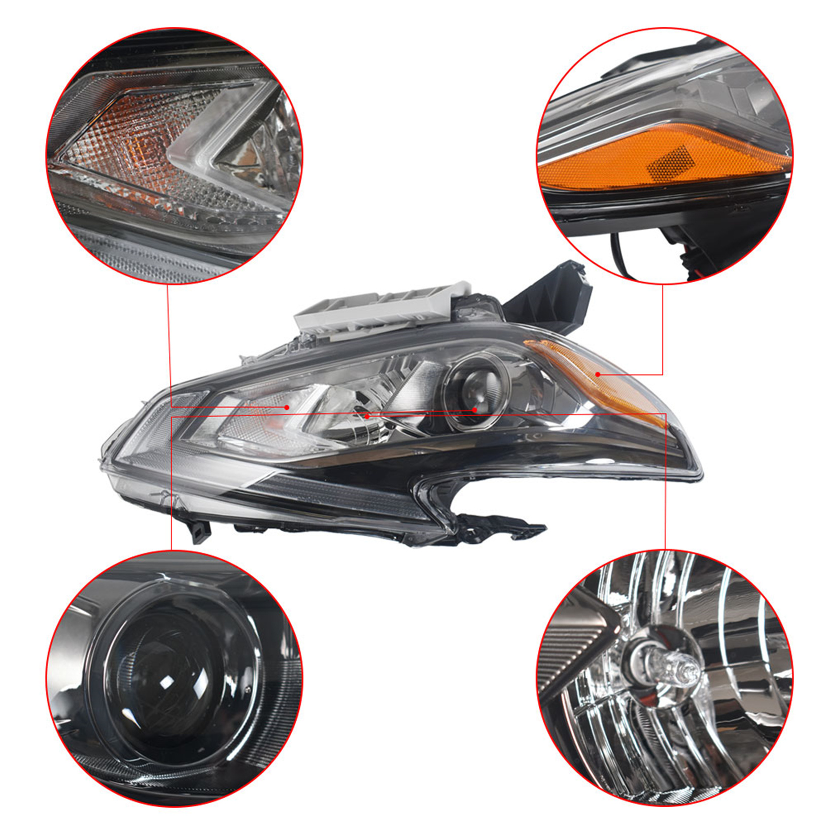 Replacement for 2016 2017 2018 Nissan Altima Halogen Headlights with Black Bezel Headlight Assembly Right Passenger Side