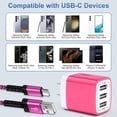 thumbnail image 3 of 3 Port USB Wall Charger, Type C Charger with 3pcs 10FT USB C Cable Phone Cables Cables Type C Charging Cords, Android Charger USB Plug Power Station Charging Brick USB Charger Block[Pink], 3 of 9