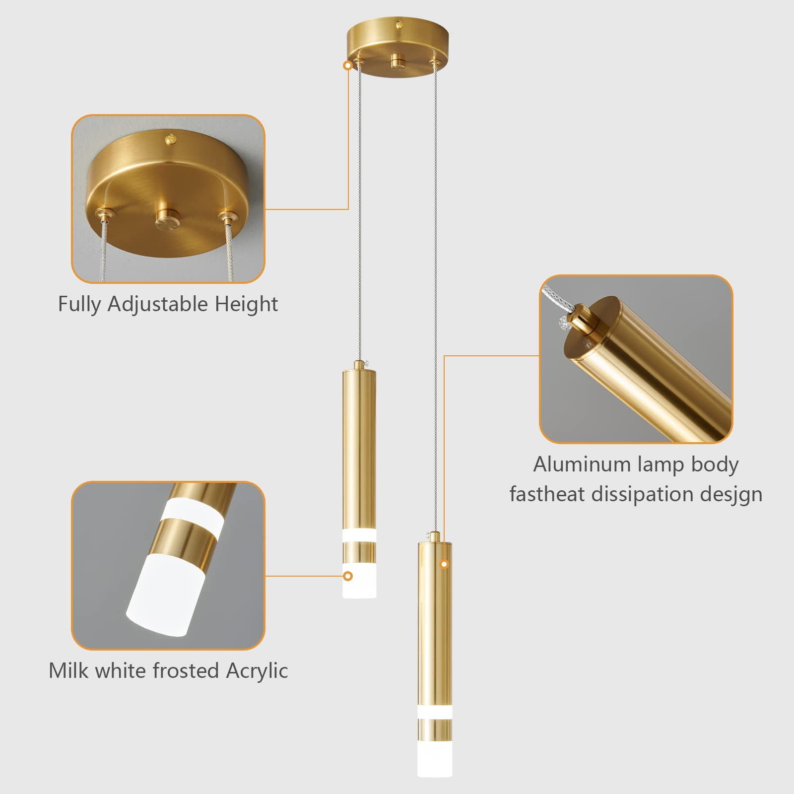 ZHLWIN 2-Light Modern Pendant Light Kitchen Fixture Dimmable LED Gold Mini Pendant Lighting fo Kitchen Island Bedroom Bedside Table Small Pendant Lights