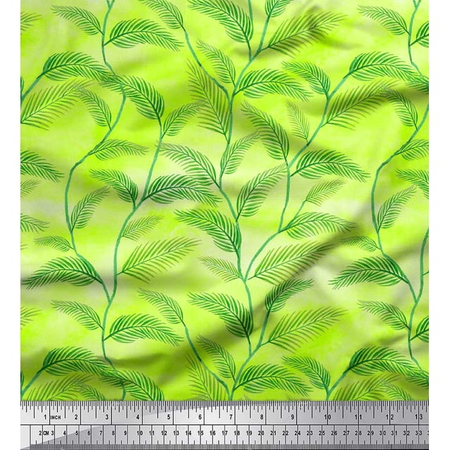 Soimoi Green Moss Georgette Fabric Pine Leaves Print Fabric by Yard 42 Inch Wide