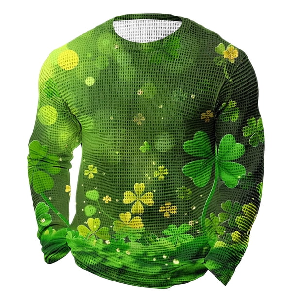 Camisa de Día de San Patricio Hombres de Manga Larga de Manga Larga Cuello Redondo Tops Casuales para Hombres, Muy Cómodo Y Tejido Elástico Diario Súper Suave, para Fiesta Festival Vacaciones Calle d