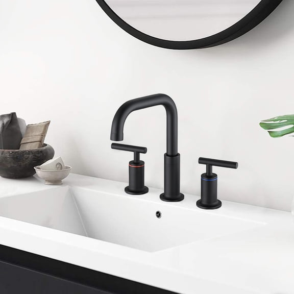 Matte Black 8 in. Widespread Double Handle Bathroom Faucet with Drain