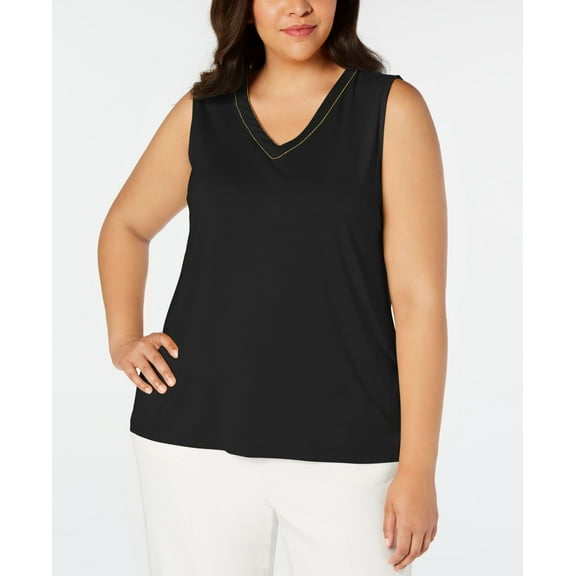 JM Collection Plus Size Embellished Tank Top Deep Black 3X