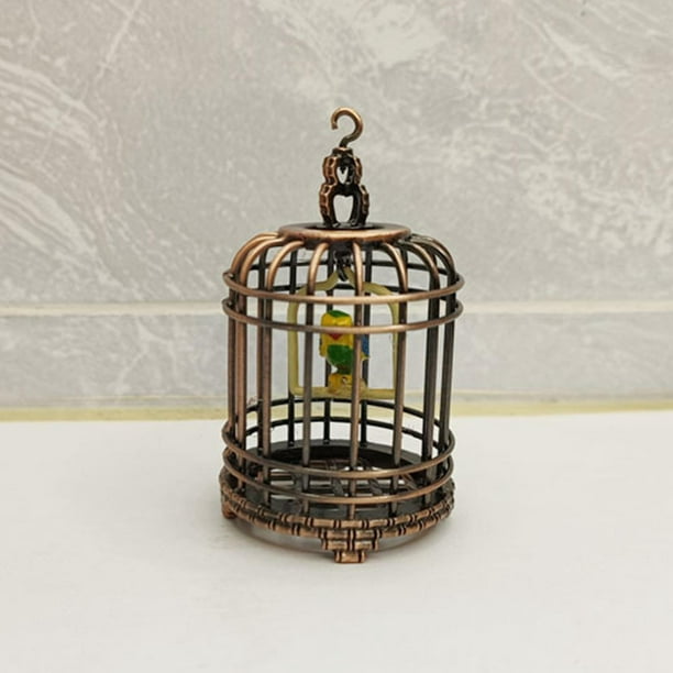 Tachiuwa Miniature Birdcage with Bird Hanging Hook Model for 1:12 Dollhouse  Props Bronze