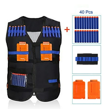 Elite Tactical Vest Kids Elite Tactical Vest with 2pcs Darts Clips,1pcs Wristband and 40pcs Foam Bullets For N-strike Elite Series Toy ()