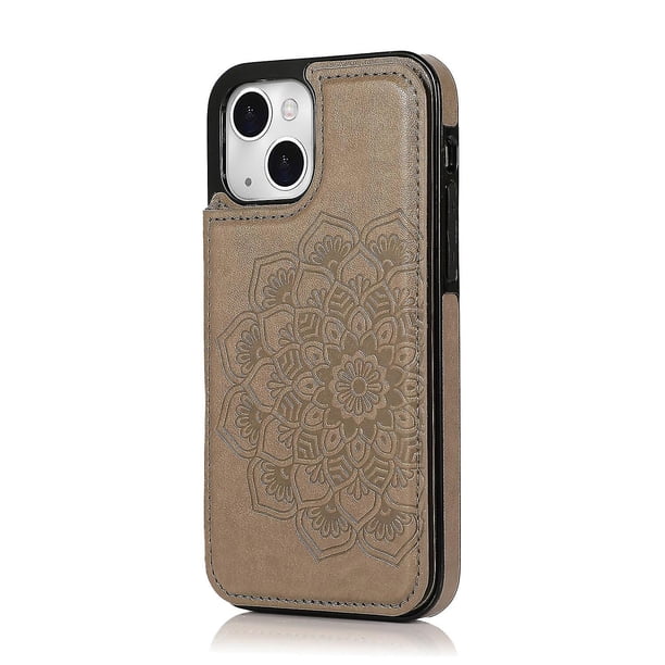 Funda para iPhone 14 con tarjetero de piel sintética con estampado de flores de datura