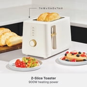 Thyme & Table 2-Slice Toaster, Extra-Wide Slots with Removable Crumb Tray, Sand White